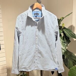 Vince Camuto Blue and White Striped Button Down Shirt